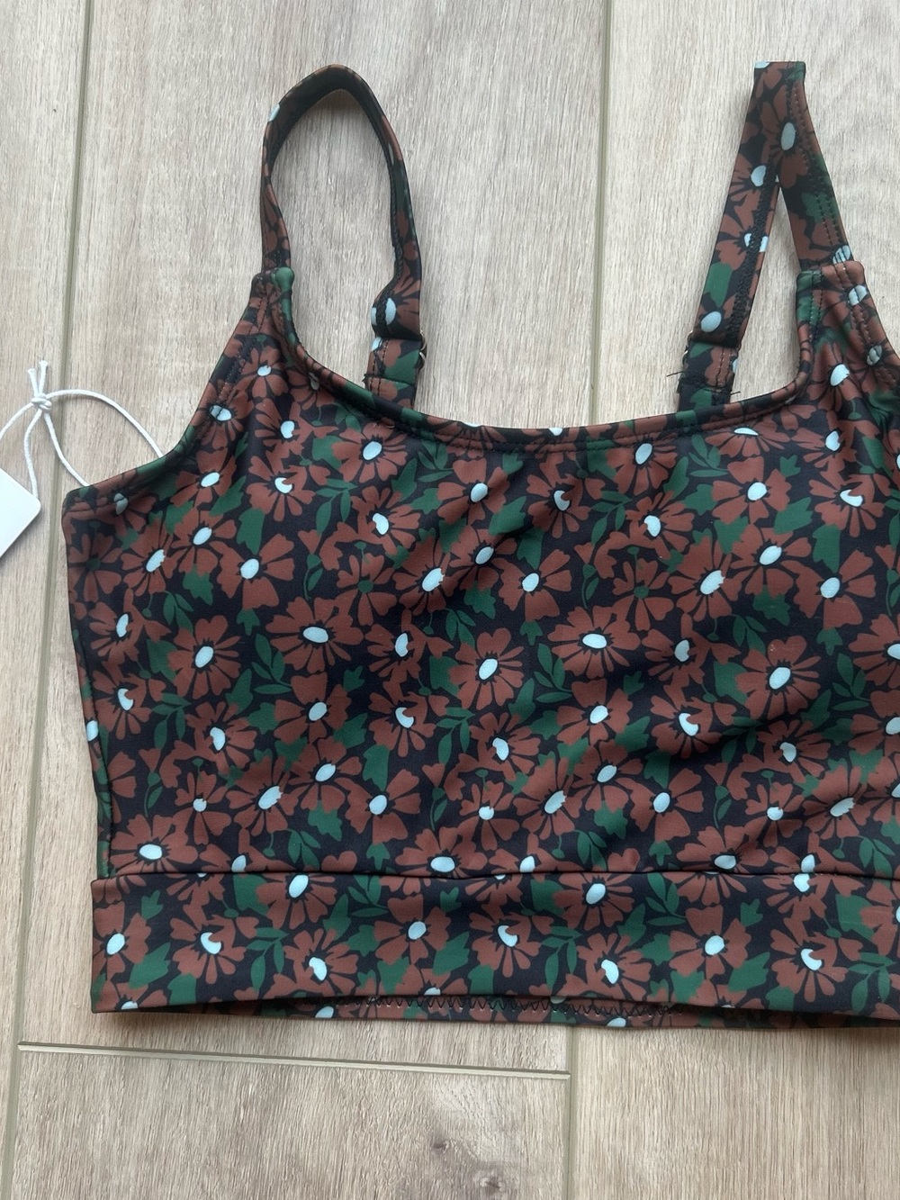 Odette Floral Scoop-Back Bikini Top in Brown and Green